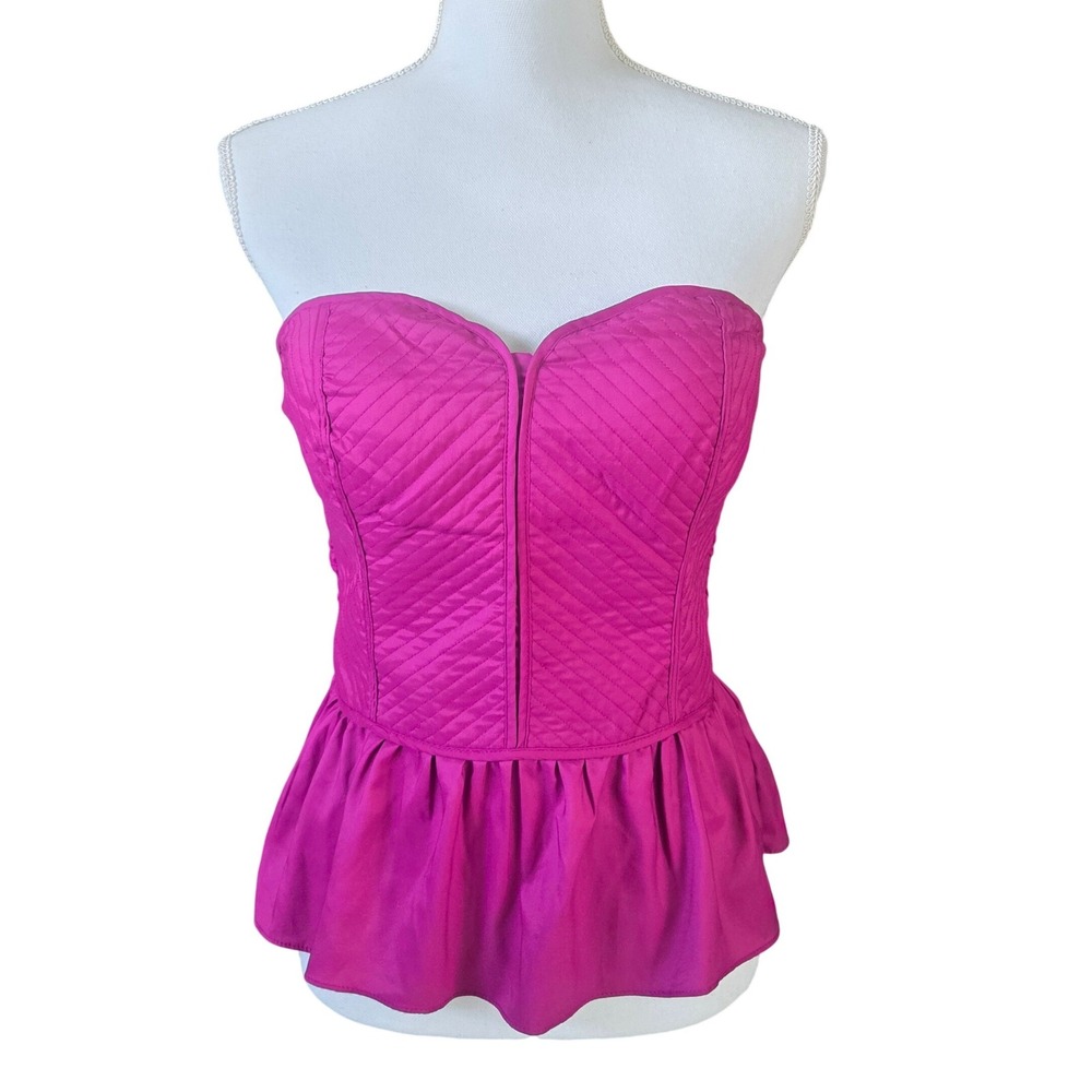 Rampage Y2K Magenta Pink Quilted Peplum Corset Top Barbiecore Smocked Back Med